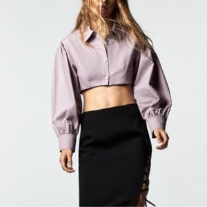 NWT Zara Voluminous Cropped Poplin Button Down Shirt Top